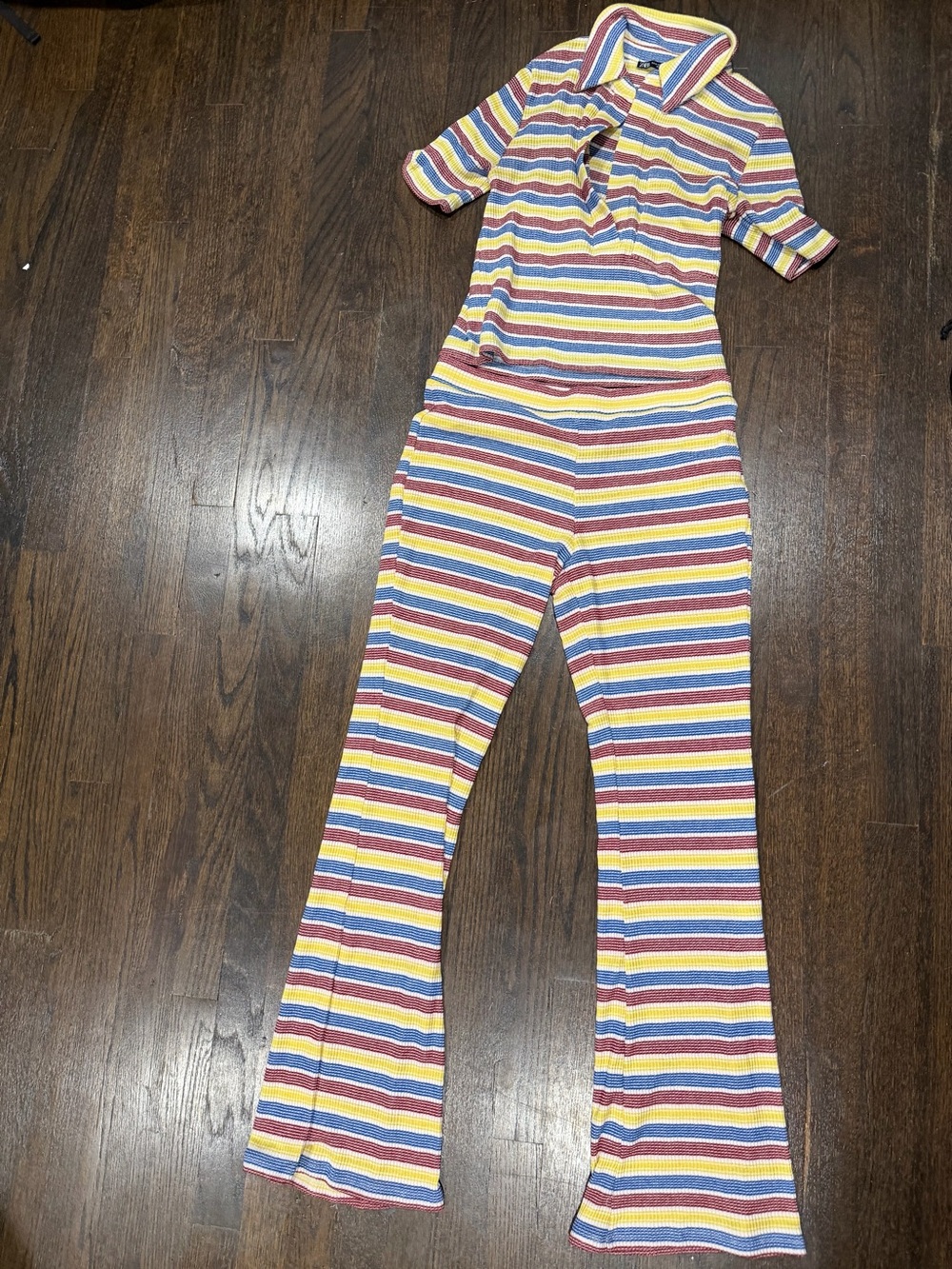 Zara Striped Multicolor Women's polo (medium) and pant (large) set